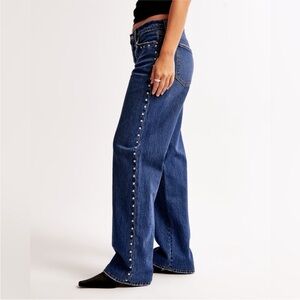 Abercrombie & Fitch Dark Blue Wide-Leg Jeans with Silver Stud Trim